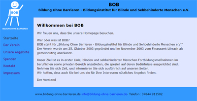 Die Grafik zeigt einen Screenshot der Startseite von BOB